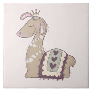 Cute Llama Princess Wearing a Krona Kakelplatta