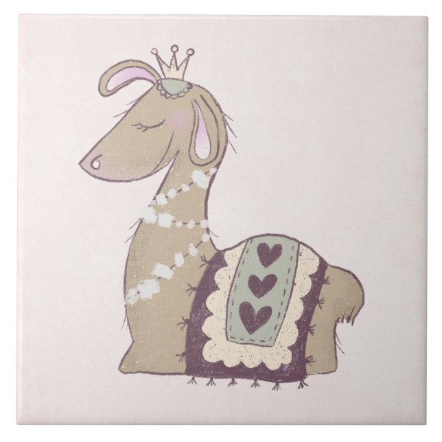 Cute Llama Princess Wearing a Krona Kakelplatta (Framsidan)
