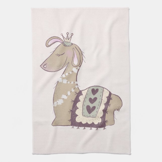 Cute Llama Princess Wearing a Krona Kökshandduk (Vertikal)