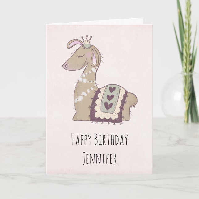 Cute Llama Princess Wearing a Krona Kort (Framsida)