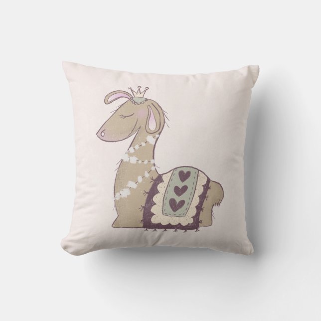 Cute Llama Princess Wearing a Krona Kudde (Framsida)