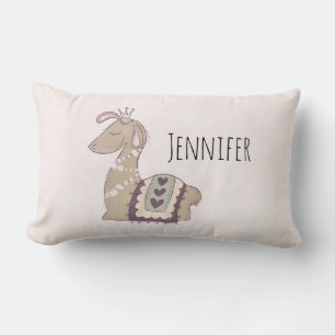 Cute Llama Princess Wearing a Krona Lumbarkudde