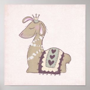 Cute Llama Princess Wearing a Krona Poster