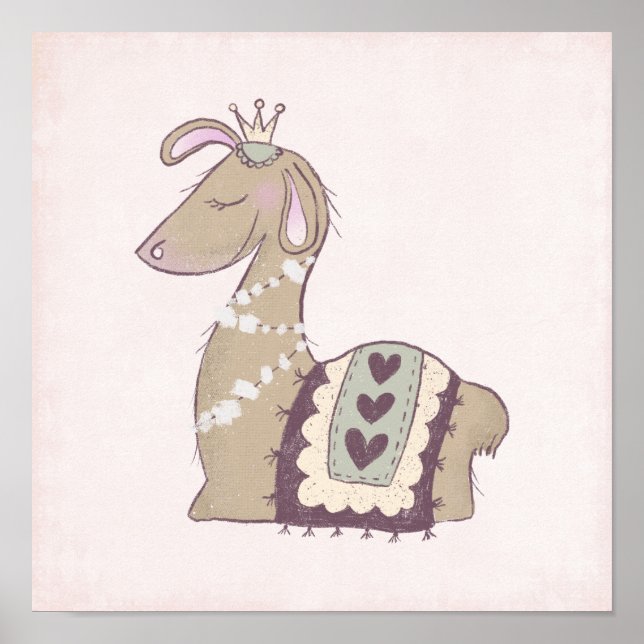 Cute Llama Princess Wearing a Krona Poster (Framsidan)