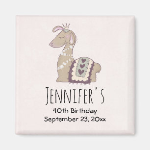 Cute Llama Princess Wearing a Krona Save Date Magnet