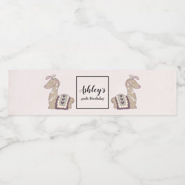 Cute Llama Princess Wearing a Krona Vattenflaskor Etikett (Singel etikett)