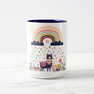 Cute Llama Rainbow Initial Monogram Två-Tonad Mugg