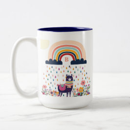 Cute Llama Rainbow Initial Monogram Två-Tonad Mugg