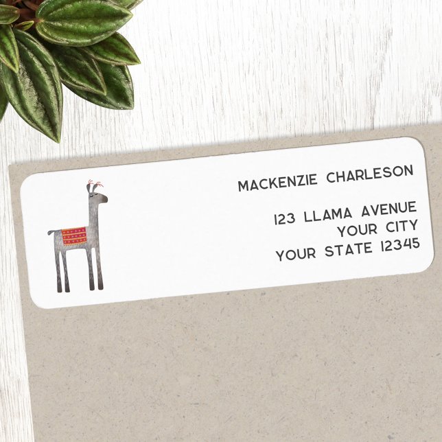 Cute Llama Returadress Returadress Etikett (Fun llama alpaca custom text return address label sticker)