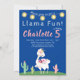 Cute Llama Roligt Blue Födelsedagsfest Inbjudningar