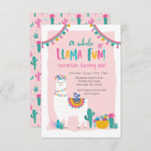 Cute Llama roligt cactus Birthday Inbjudan