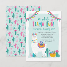 Cute Llama roligt cactus Birthday Inbjudan
