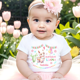 Cute Llama Roligt Colorful Girl 1st Birthday Namn T Shirt