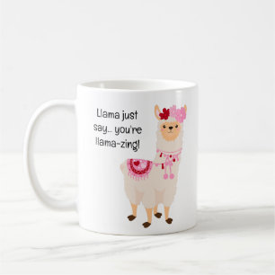 Cute Llama Rosa och White Valentine Day Kaffemugg