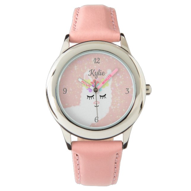 Cute Llama  Rosa Stars Personlig Armbandsur (Framsida)