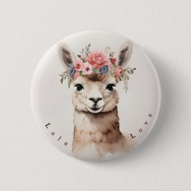 Cute Llama säger Lala Kärlek Personlig Button Knapp (Framsida)