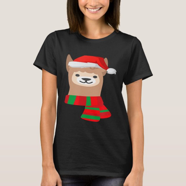 Cute Llama Santa Hat T Shirt (Framsida)