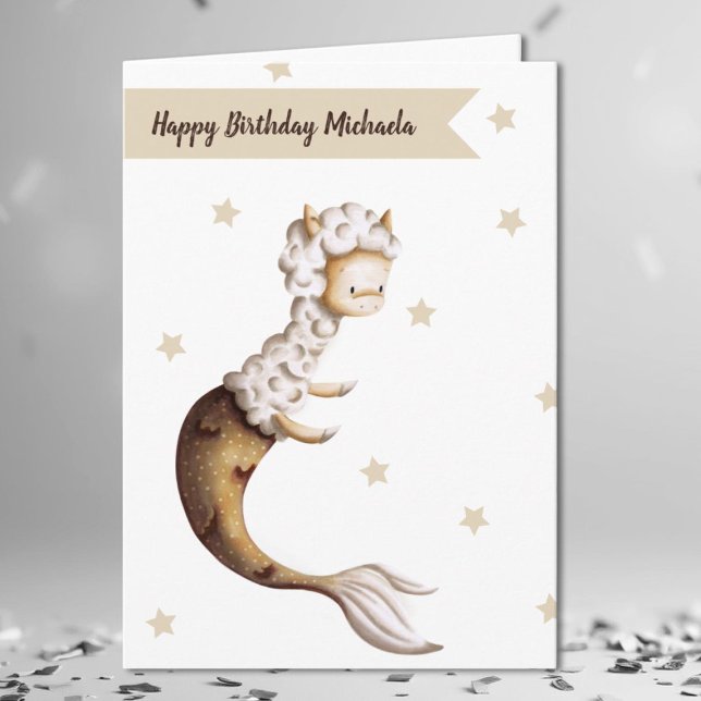 Cute Llama Sjöjungfru Birthday Kort (Skapare uppladdad)