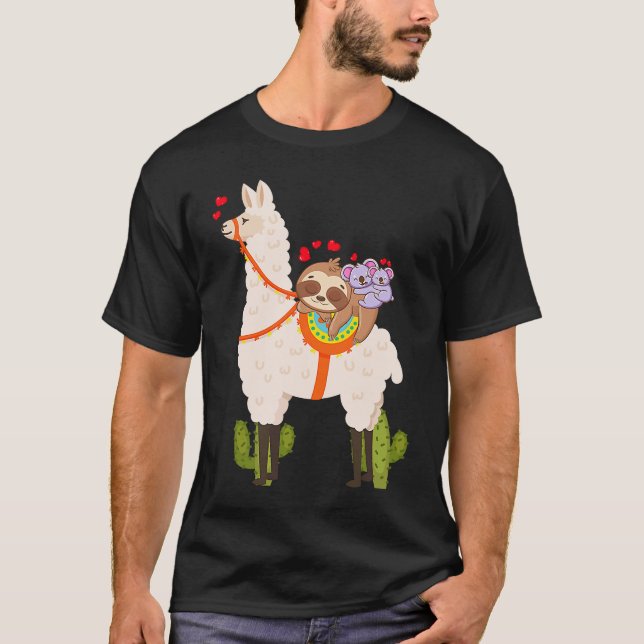 Cute Llama Sloth Koala Valentines Day Mothers Day  T Shirt (Framsida)