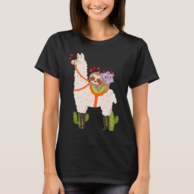 Cute Llama Sloth Koala Valentines Day Mothers Day  T Shirt (Framsida)