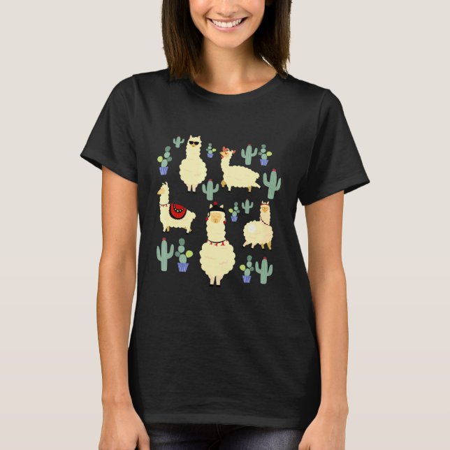 Cute Llama Squad Pose for Bild Cactus Garden T Shirt (Framsida)