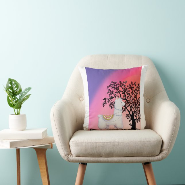Cute Llama Sunset Pillow Kudde (Stol)