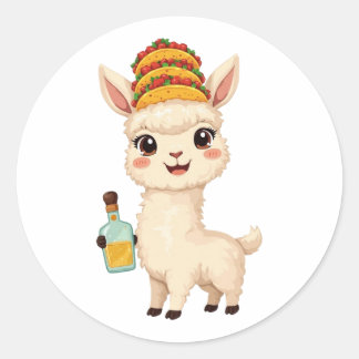 Cute Llama Taco Tequila Sticker - Kawaii Food Fun Runt Klistermärke