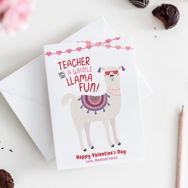 Cute Llama Teacher Valentine Day Card Anteckningskort (Cute Llama Teacher Valentine's Day Card)