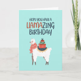Cute Llama Tecknad Pun Llamazing Funny Birthday Kort