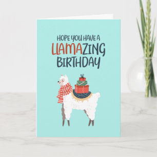 Cute Llama Tecknad Pun Llamazing Funny Birthday Kort