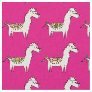 Cute Llama Tecknad Rosa Girls Tyg