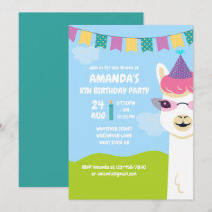 Cute Llama, tema för inbjudan från Barns födelseda