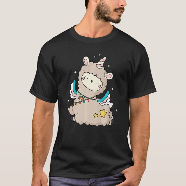 Cute Llama Unicorn Llamacorn Pastel Girls T Shirt (Framsida)