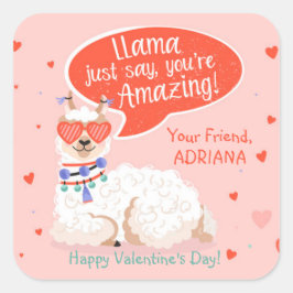 Cute Llama Valentine Fyrkantigt Klistermärke