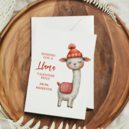 Cute Llama Valentine's Day Card for Kids Classroom Anteckningskort