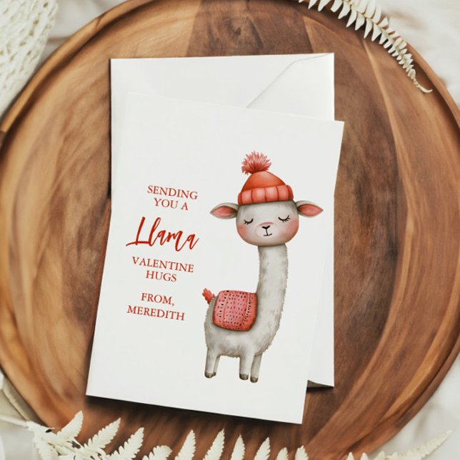 Cute Llama Valentine's Day Card for Kids Classroom Anteckningskort (Skapare uppladdad)