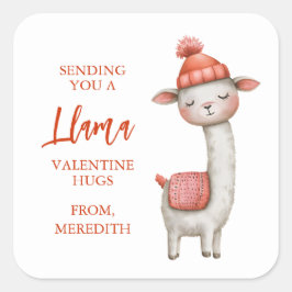 Cute Llama Valentine's Day Label, Valentine Fyrkantigt Klistermärke