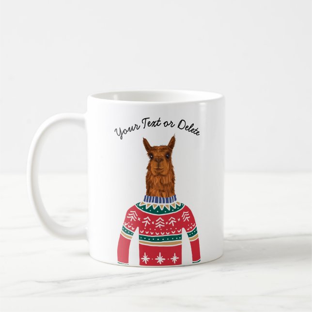 Cute Llama Wearing Funny Ugly julsötare Kaffemugg (Vänster)