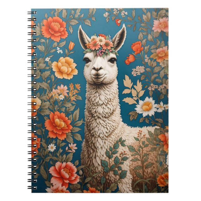 Cute Llama William Morris Inspired Blommigt Anteckningsbok (Framsidan)
