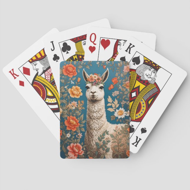Cute Llama William Morris Inspired Blommigt Casinokort (Baksidan)