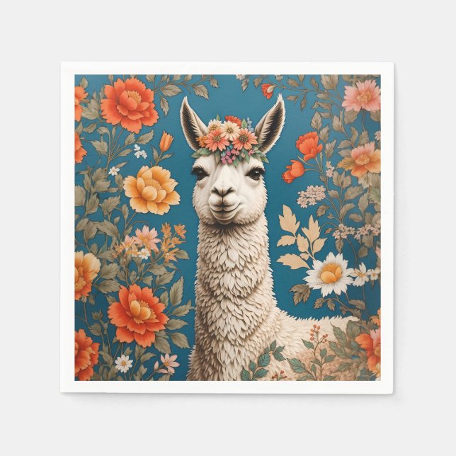 Cute Llama William Morris Inspired Blommigt Pappersservett (Framsidan)