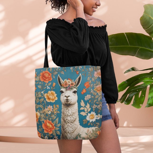 Cute Llama William Morris Inspired Blommigt Tygkasse (Skapare uppladdad)