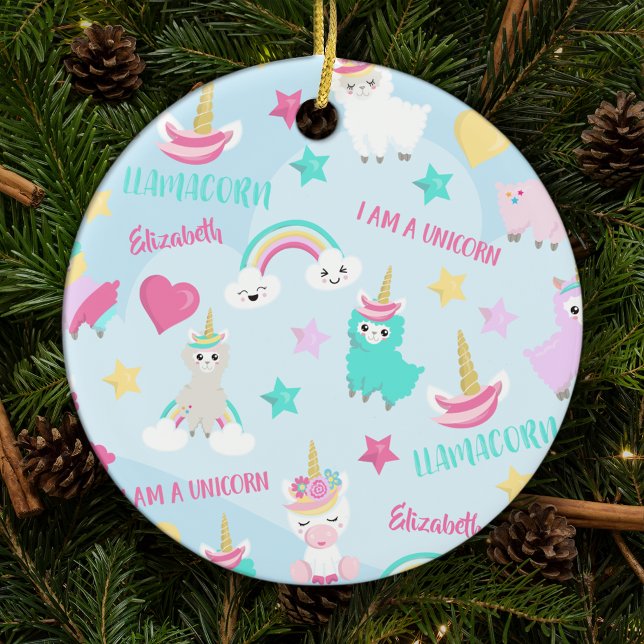 Cute Llamacorn Pastel Mönster Girl Jul Julgransprydnad Keramik (Skapare uppladdad)