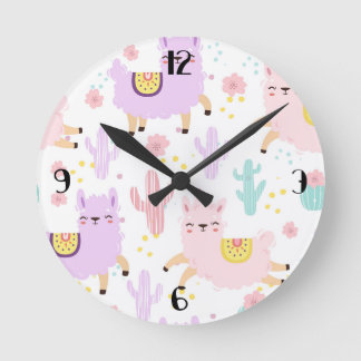 Cute Llamas Acrylic Wall Clock Rund Klocka