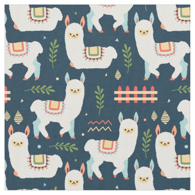 Cute Llamas Fabric Tyg (Närbild)