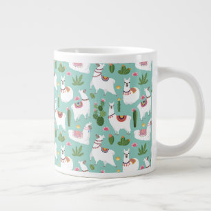 Cute Llamas på Teal Mönster Jumbo Mugg
