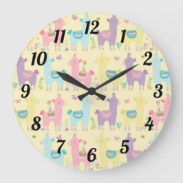 Cute Llamas Rosa Gult Lila Blue Stor Klocka