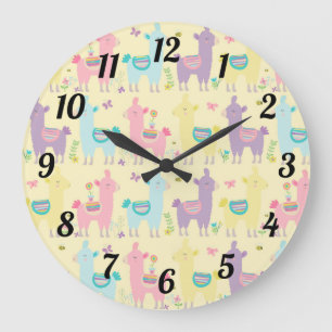 Cute Llamas Rosa Gult Lila Blue Stor Klocka
