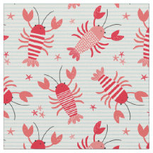 Cute Lobsters on light blue white stripe