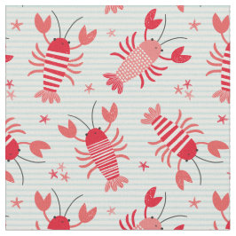 Cute Lobsters on light blue white stripe Tyg